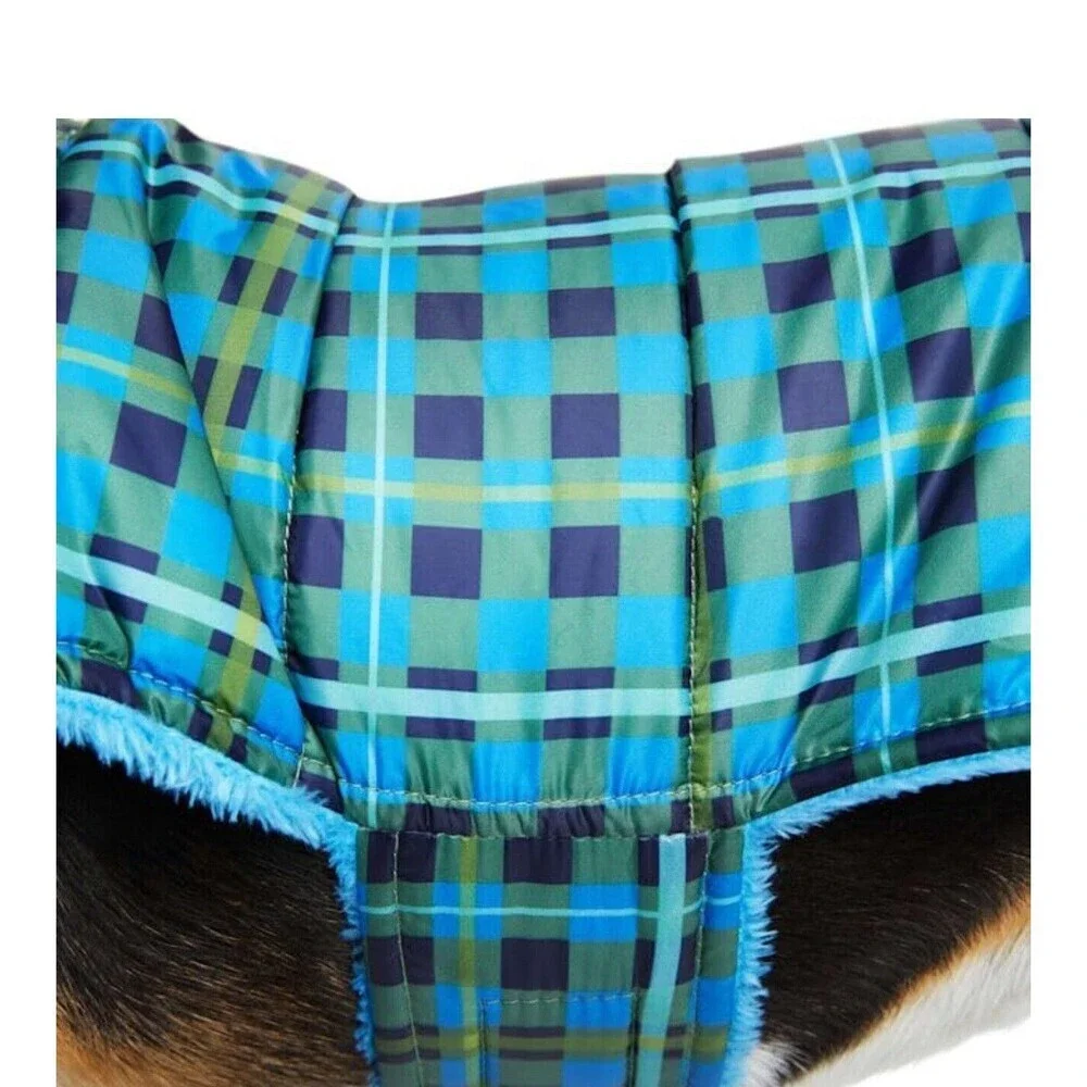 Youly Dog Puffer Reversible Coat Plaid Lined Fits 22